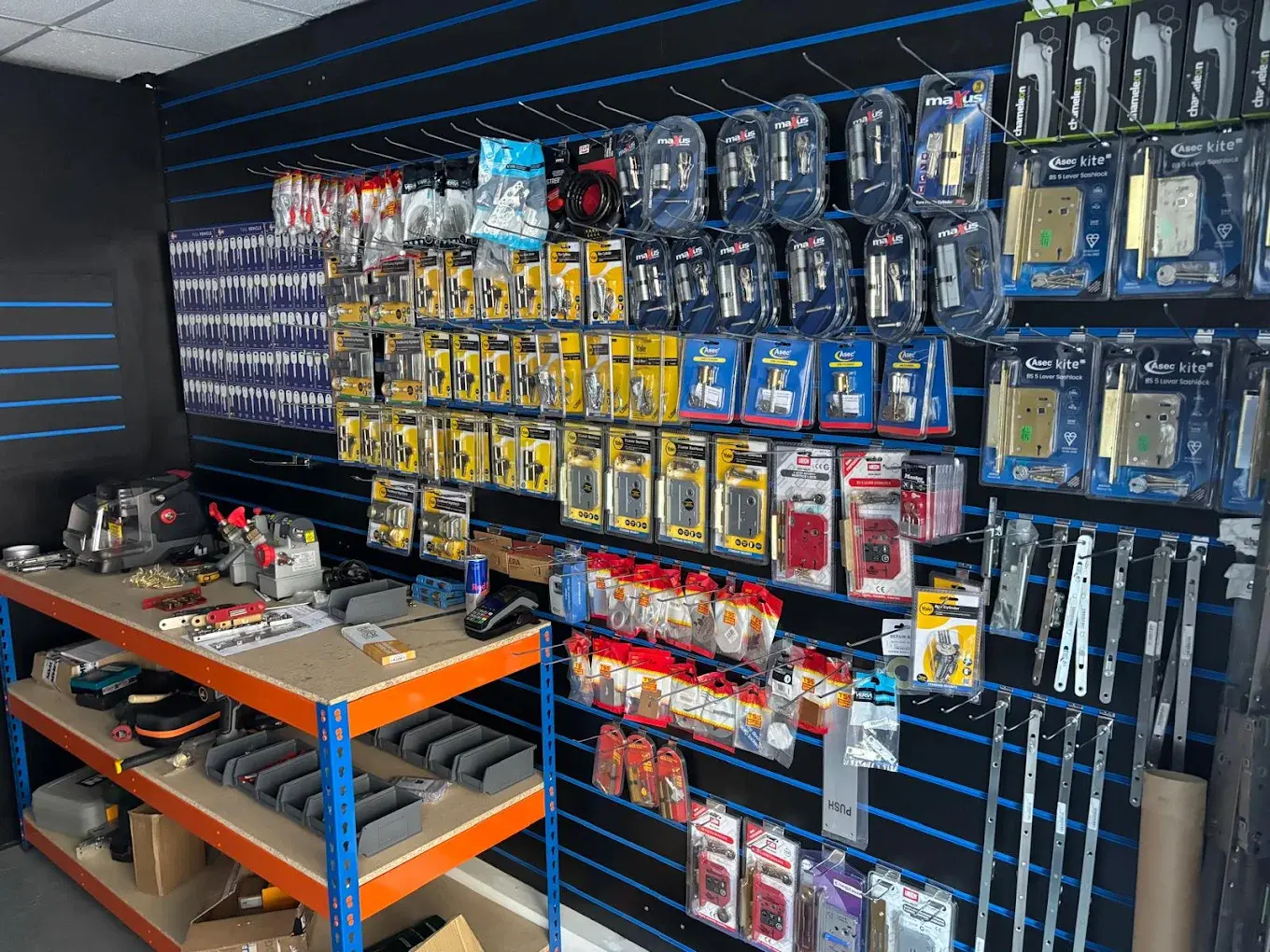 Locksmith equipment and lock with other products in Merced locksmith shop
